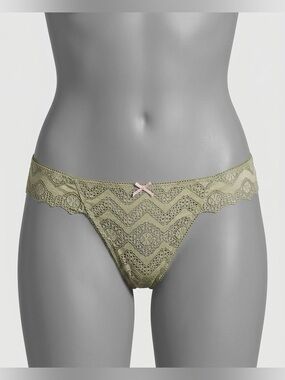 Victoria’s Secret PINK Slate Green Lace Thong Panty NEW Medium